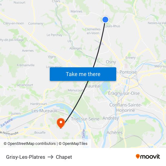 Grisy-Les-Platres to Chapet map