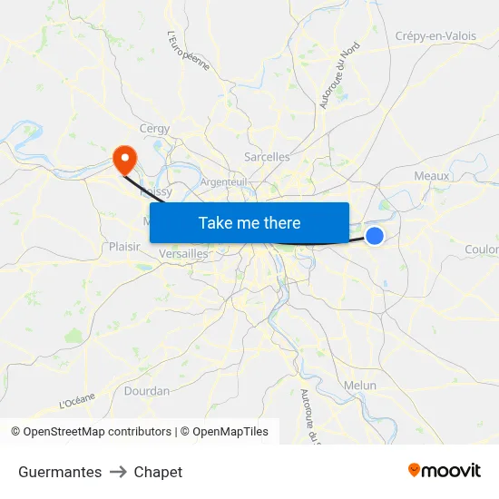 Guermantes to Chapet map