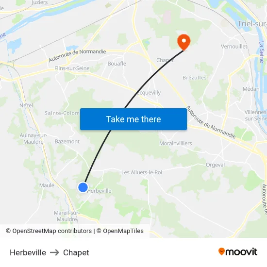 Herbeville to Chapet map