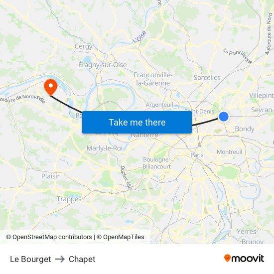 Le Bourget to Chapet map