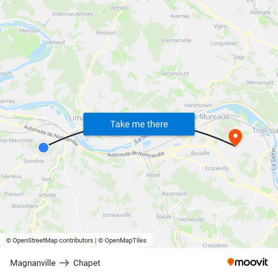 Magnanville to Chapet map