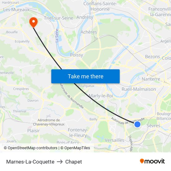 Marnes-La-Coquette to Chapet map