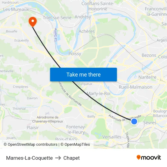 Marnes-La-Coquette to Chapet map