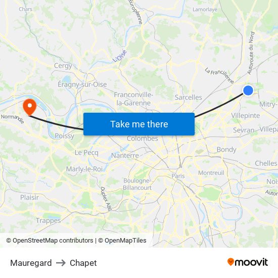 Mauregard to Chapet map