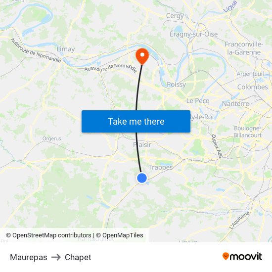 Maurepas to Chapet map