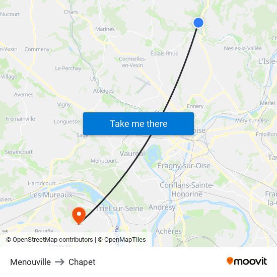 Menouville to Chapet map