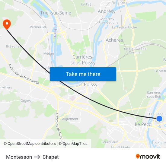 Montesson to Chapet map