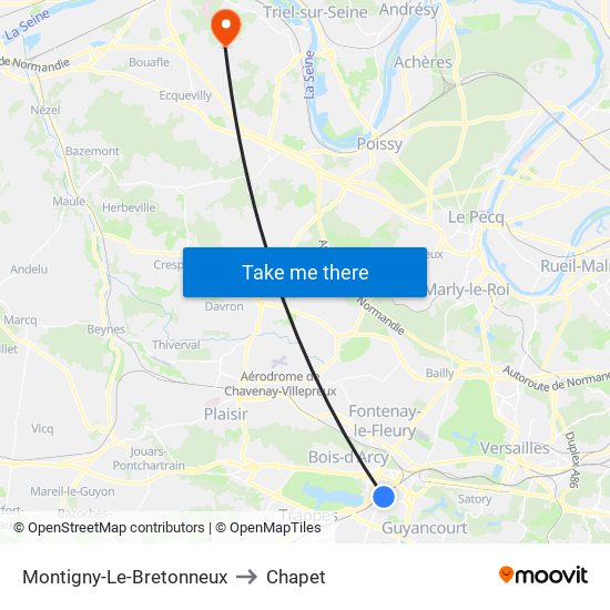 Montigny-Le-Bretonneux to Chapet map