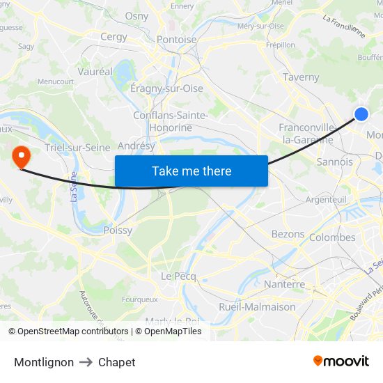 Montlignon to Chapet map