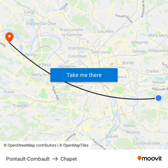 Pontault-Combault to Chapet map