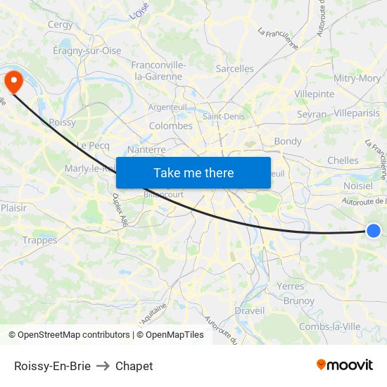 Roissy-En-Brie to Chapet map