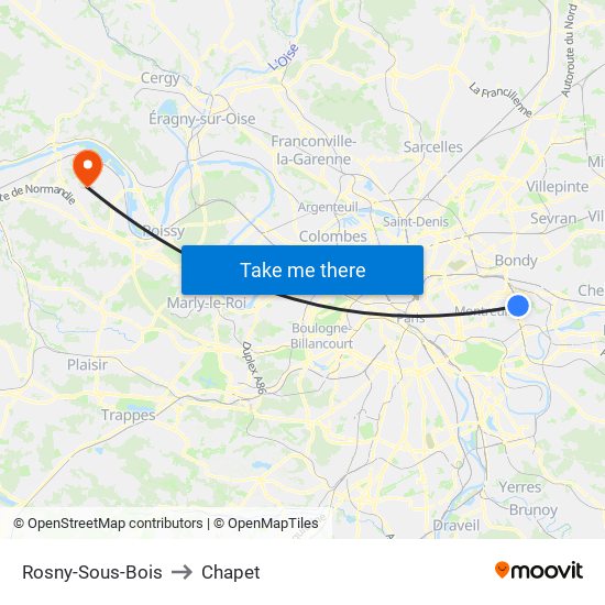 Rosny-Sous-Bois to Chapet map