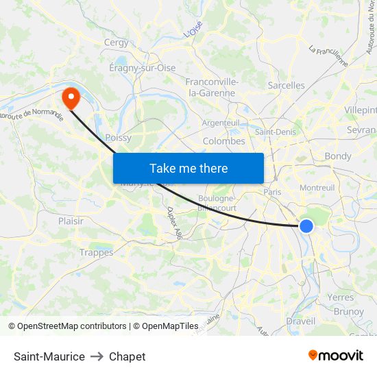 Saint-Maurice to Chapet map