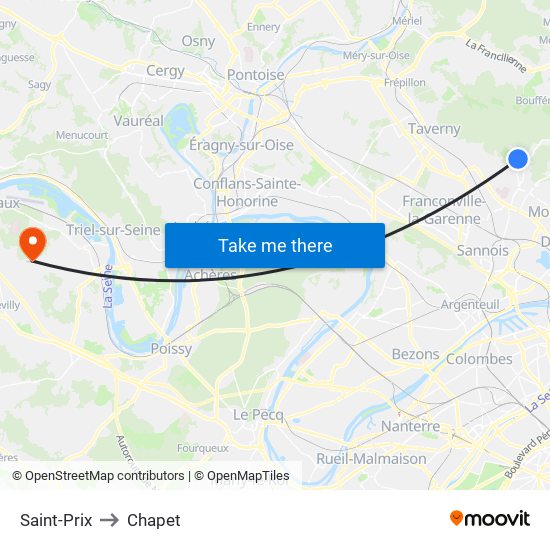 Saint-Prix to Chapet map