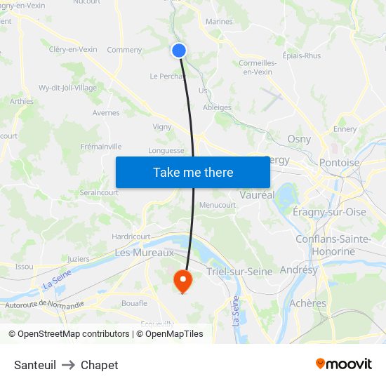 Santeuil to Chapet map