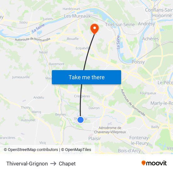 Thiverval-Grignon to Chapet map