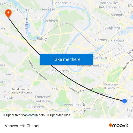 Vanves to Chapet map