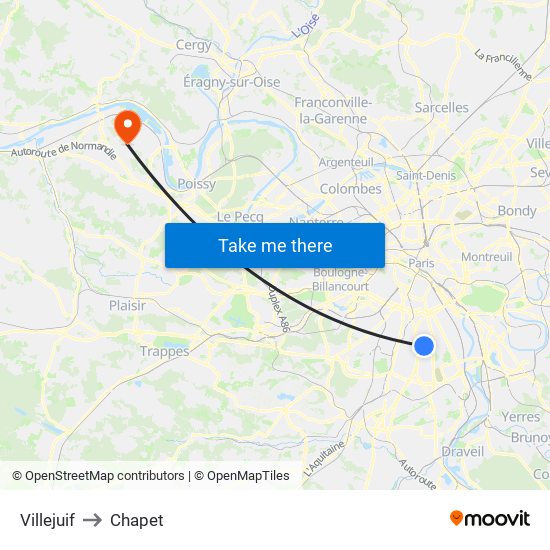 Villejuif to Chapet map