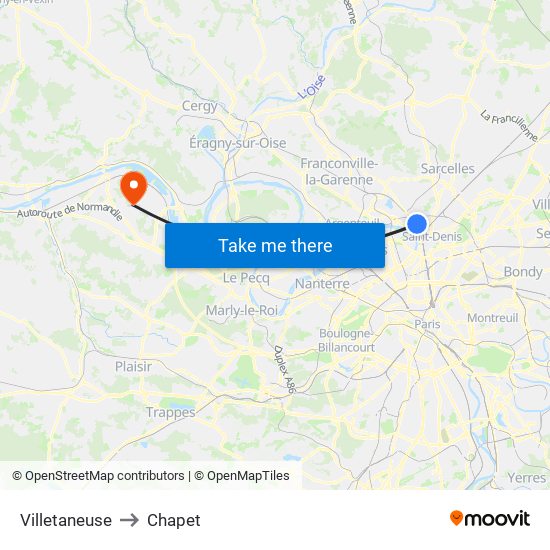 Villetaneuse to Chapet map