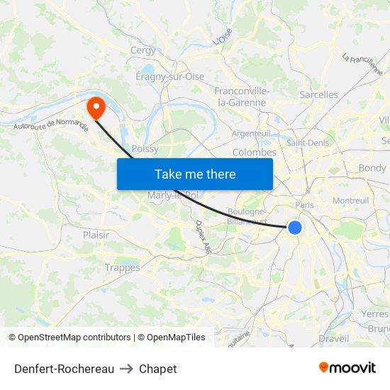 Denfert-Rochereau to Chapet map