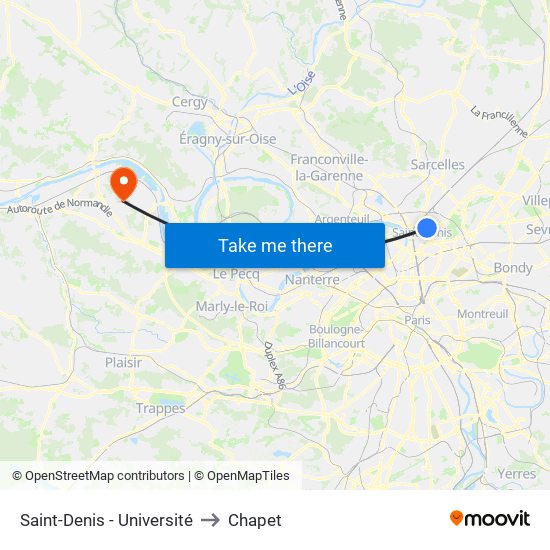 Saint-Denis - Université to Chapet map