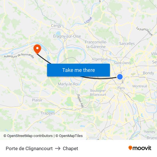 Porte de Clignancourt to Chapet map