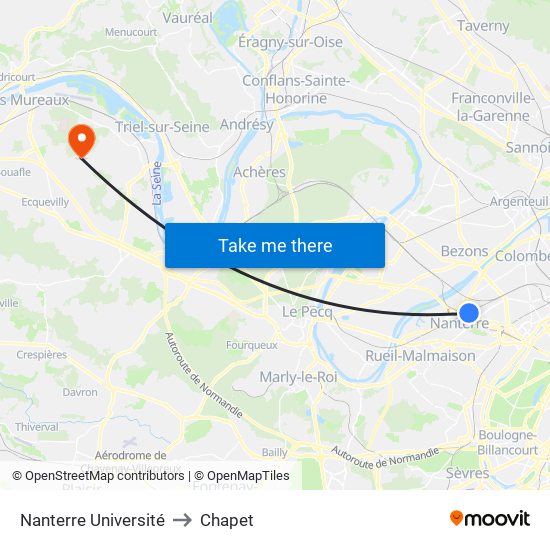 Nanterre Université to Chapet map
