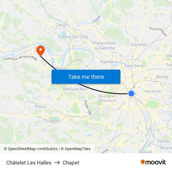 Châtelet Les Halles to Chapet map