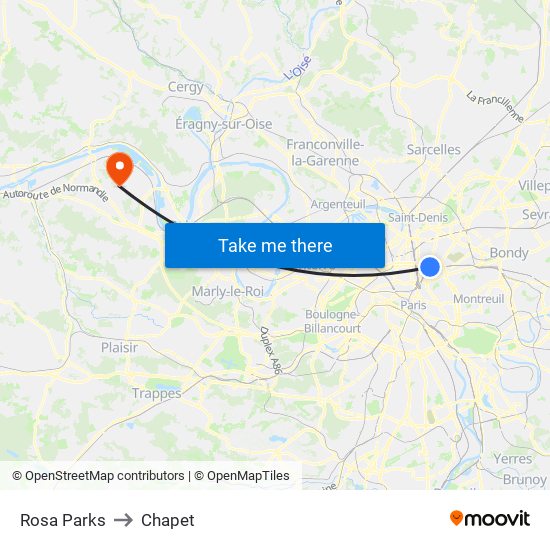 Rosa Parks to Chapet map