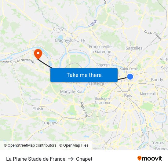La Plaine Stade de France to Chapet map