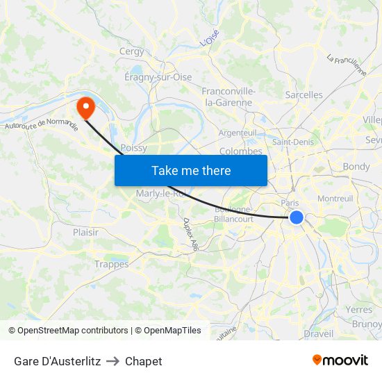 Gare D'Austerlitz to Chapet map