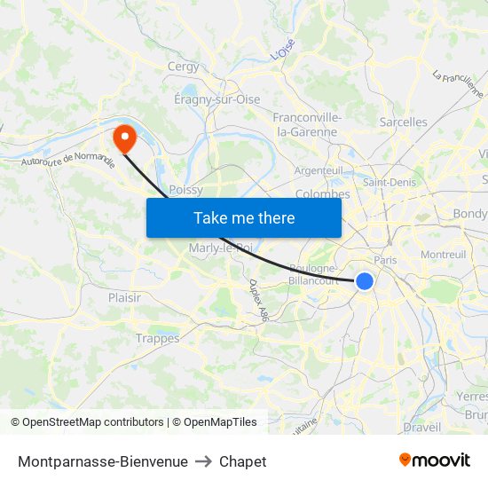 Montparnasse-Bienvenue to Chapet map