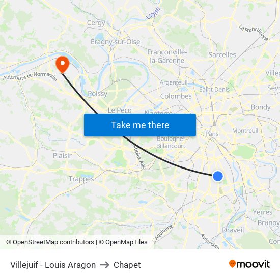 Villejuif - Louis Aragon to Chapet map