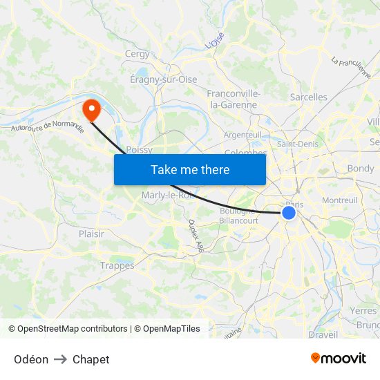 Odéon to Chapet map