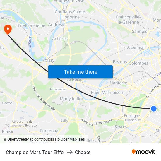 Champ de Mars Tour Eiffel to Chapet map