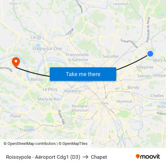 Roissypole - Aéroport Cdg1 (D3) to Chapet map