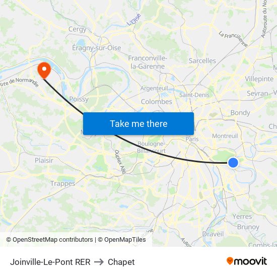 Joinville-Le-Pont RER to Chapet map