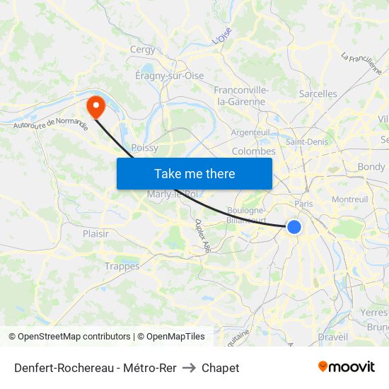 Denfert-Rochereau - Métro-Rer to Chapet map