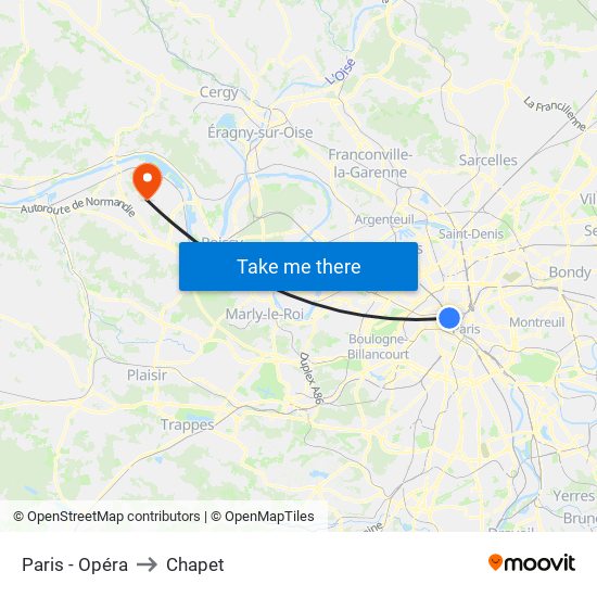 Paris - Opéra to Chapet map