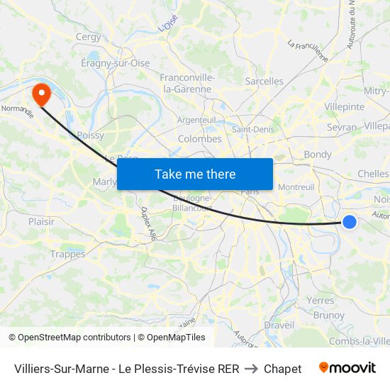 Villiers-Sur-Marne - Le Plessis-Trévise RER to Chapet map