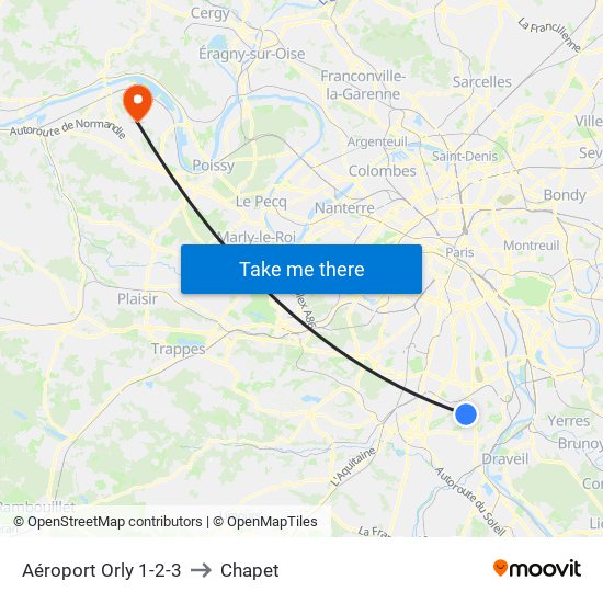 Aéroport Orly 1-2-3 to Chapet map