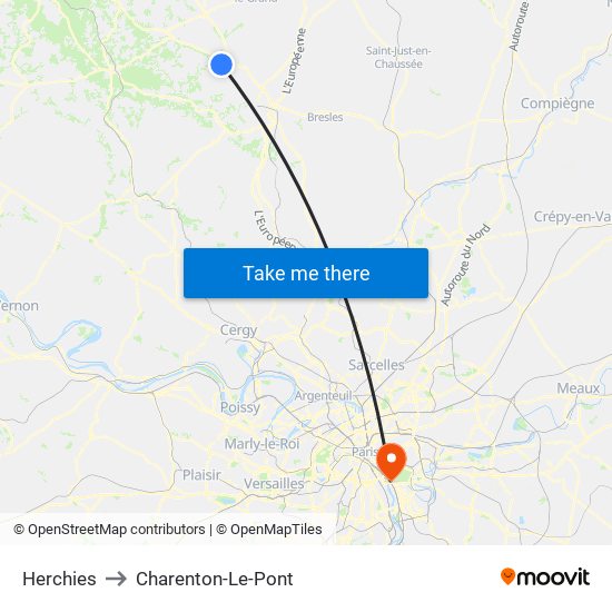 Herchies to Charenton-Le-Pont map