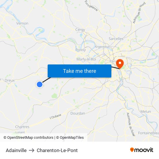 Adainville to Charenton-Le-Pont map