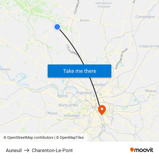 Auneuil to Charenton-Le-Pont map