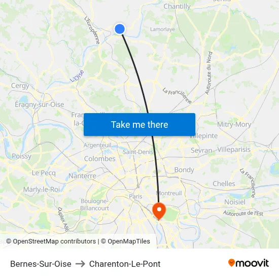 Bernes-Sur-Oise to Charenton-Le-Pont map