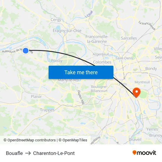 Bouafle to Charenton-Le-Pont map
