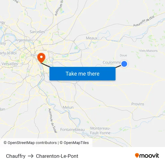 Chauffry to Charenton-Le-Pont map