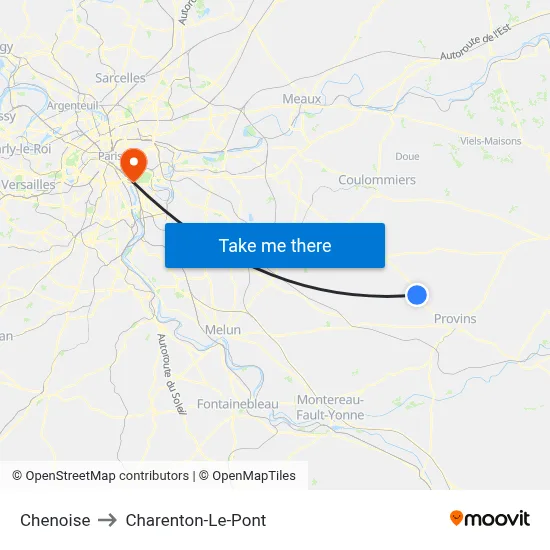 Chenoise to Charenton-Le-Pont map