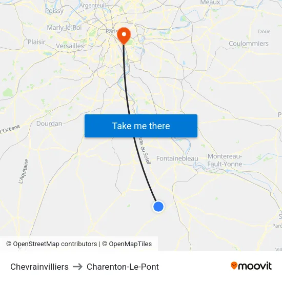 Chevrainvilliers to Charenton-Le-Pont map