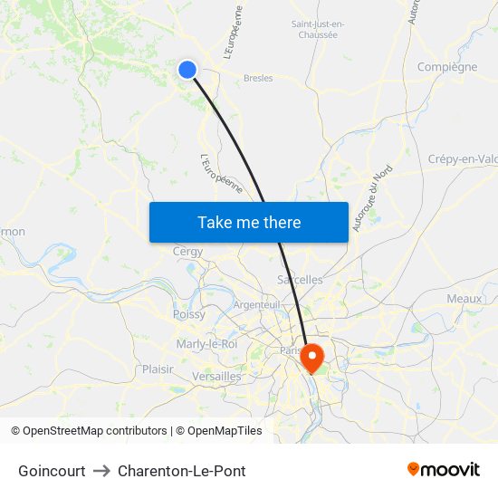 Goincourt to Charenton-Le-Pont map